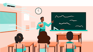 School cleaning guide kids in a classroom getting instruction